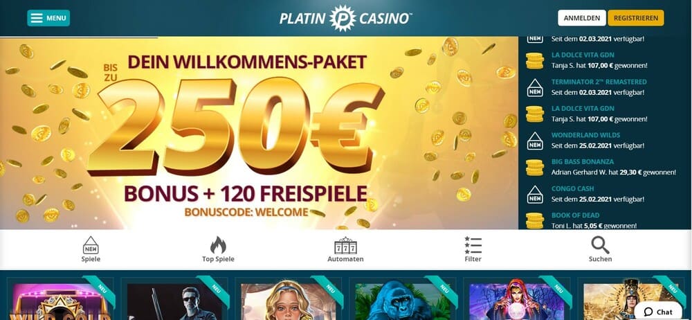 Platincasino Startseite - Online Casino mit Handy bezahlen