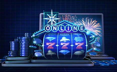 Un portátil con elementos propios de casinos online.